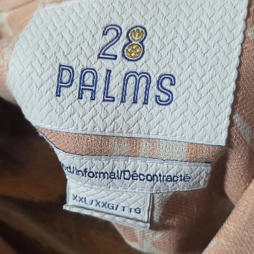 28 Palms Silk Linen Hawaiian Aloha Tropical Button Shirt Pink & White Size 2XL - Picture 2 of 5